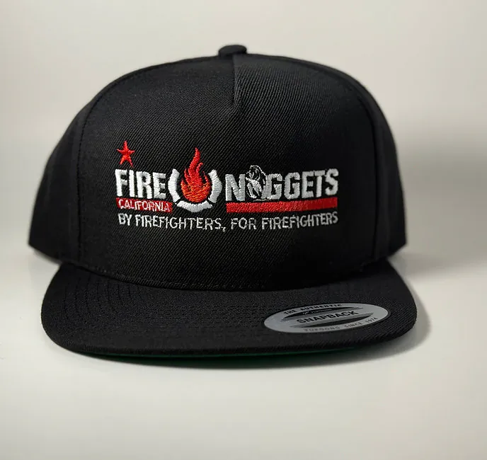 Black snapback embroidered with the Fire Nuggets California mark — by firefighters, for firefighters