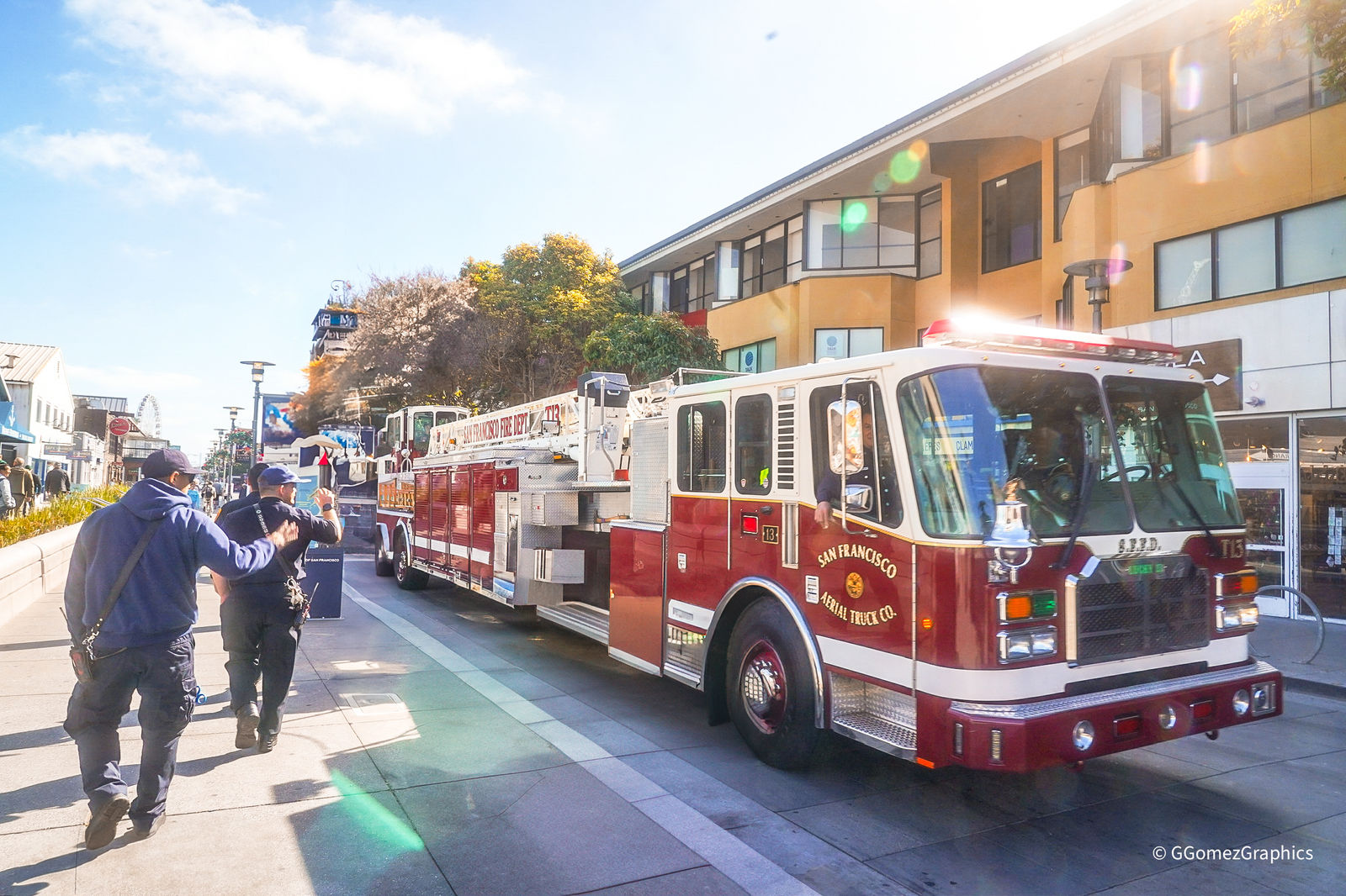 An engine working a street in a San Francisco neighborhood