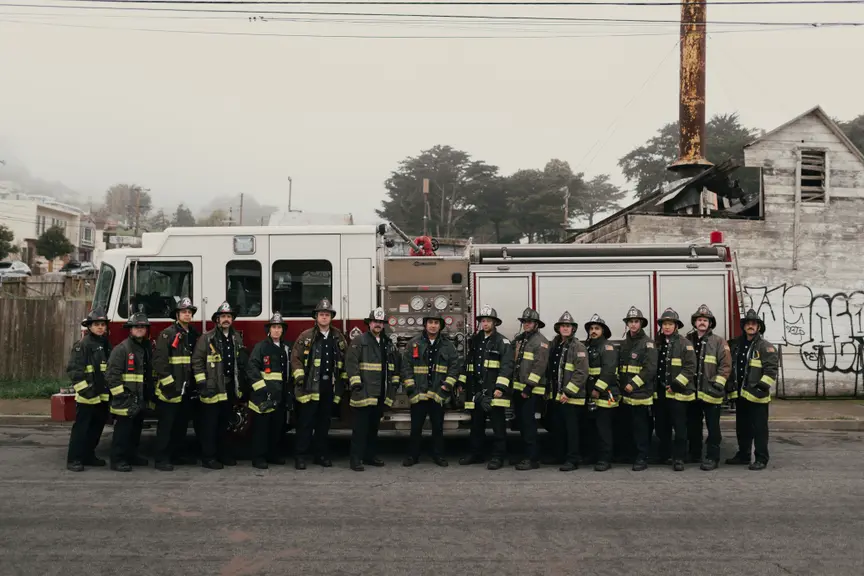 Firefighters with fire truck